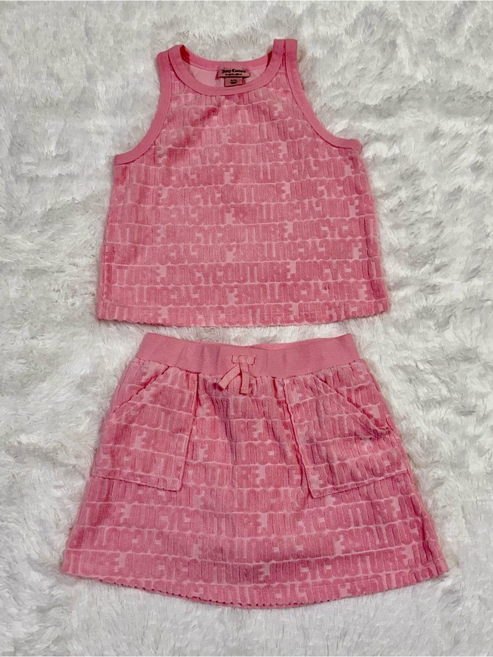 Juicy Couture Big Girls 2pc Pink Skort Set Size 8-10 French Terry Tank Top Skort